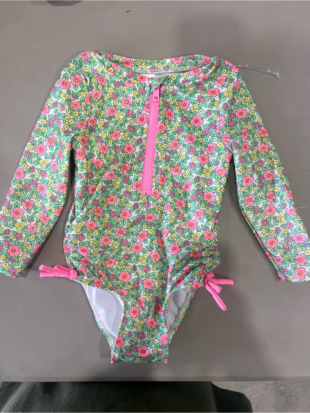 Cat & Jack Floral Long-Sleeve Rashguard Swimsuit - Pink & Green